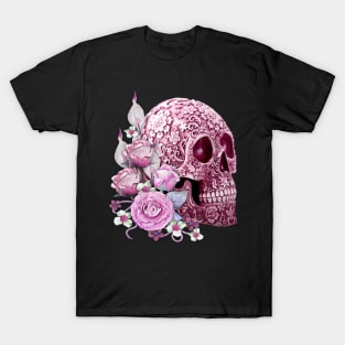 Pink Floral Pink Flowers Sugar Skull T-Shirt